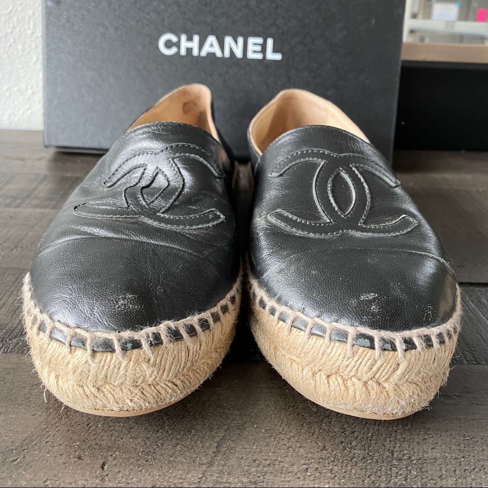 CHANEL Black Leather Espadrilles - Picture 6 of 7
